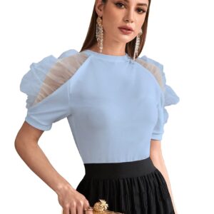 بلوزة كاجوال برقبة دائرية وأكمام قصيرة واسعة للنساء والبنات بتصميم غربي أنيق من شاسمي