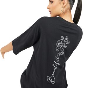 تي شيرت حريمي مقاس كبير بكتف منسدل وطبعة كلمة Beautiful من الخلف من ستايلي