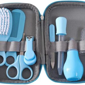 مجموعة العناية بالصحة والعناية بالطفل - مجموعة أساسية للعناية بالطفل مع قصافة أظافر ومقص أمان ومشط والمزيد - شنطة محمولة للعناية بحديثي الولادة للرضع والأطفال الصغار من تيكزون، مكونة من 8 قطع (أزرق)