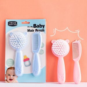 مجموعة فرشاة ومشط بأسنان من النايلون الناعم للعناية بشعر الرضع، قطعتين - متعددة الألوان