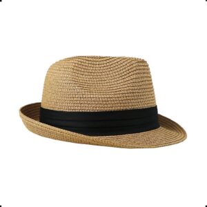 قبعة من القش بوليفيا، صيفية قصيرة الحافة، شمس بحافة مجعدة، عريضة، قش عصرية للرجال والنساء، للشاطئ، بشريط متباين للرياضة والشاطئ