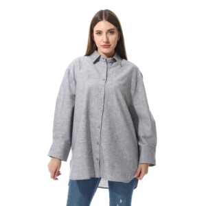 قميص عادي من الكتان بأكمام طويلة وأزرار للنساء من اندورا