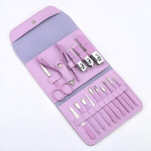 ادوات العناية - مجموعة مانيكير وباديكير مكونة من 16 قطعة، مثالية للعناية الشخصية، حافظة جلدية انيقة لتخزين امن ومريح