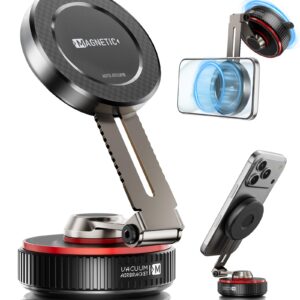 TONEOF Latest Magnetic Car Phone Holder, 360° Rotatable Phone Stand for MagSafe, Phone Mount with Strong Vacuum Suction Cup & Retractable Arm, Mini Mobile Phone Stand with Magnetic Ring for Smartphone