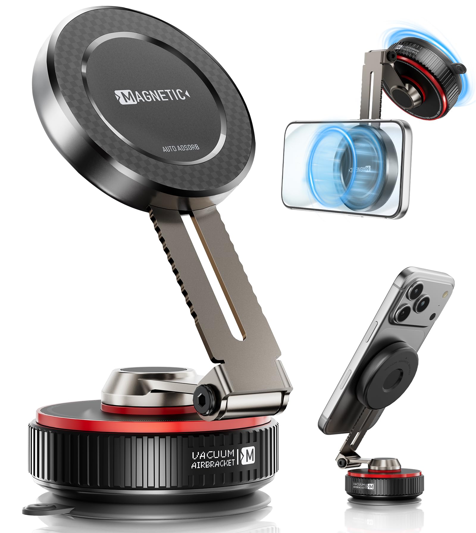 71OuZJDTbYL TONEOF Latest Magnetic Car Phone Holder, 360° Rotatable Phone Stand for MagSafe, Phone Mount with Strong Vacuum Suction Cup & Retractable Arm, Mini Mobile Phone Stand with Magnetic Ring for Smartphone
