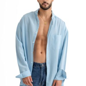 قميص رجالي بقصة عادية مصنوع من الكتان بأكمام طويلة وتصميم حديث استك عبوة قطعة واحدة
