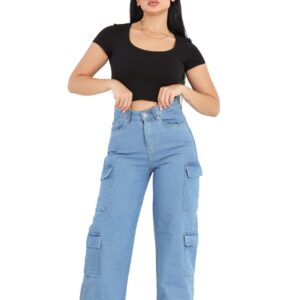 بنطلون جينز كارجو وايد ليج حريمي من JBS Denim