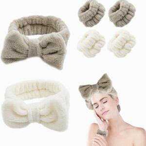 مجموعة أساور من 6 قطع من واواسيا لغسل الوجه والعناية بالبشرة والمنتجعات الصحية لغسل الوجه ومناشف المعصم والمكياج وغسل الوجه (بيج، بني فاتح)