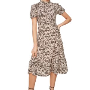 فستان متوسط الطول من نسيج محبوك ومنقوش على شكل حرف A للنساء TWOSS20EL0894 من ترنديول