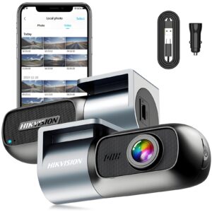 Hikvision D1 DashCam Car, 1080P FHD Dash Cam with Night Vision, WiFi App Control, G-Sensor, Loop Recording, 360° Rotating Mini Car Camera, Expandable up to 256GB - Safe Drives Day and Night
