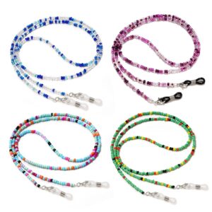 سلاسل نظارات من نالاكال، حزام حامل سلسلة مطرز حول الرقبة للزجاج والنظارات الشمسية، حامل نظارات اكريليك للنساء والفتيات، 4 قطع