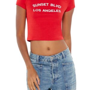 تي شيرت قصير للنساء من فوريفر 21 بلون برتقالي محمر