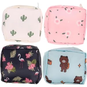 منظم مكياج - عبوة من 4 حقائب قطنية ناعمة مع سحاب، مصممة لتخزين السدادات القطنية والوسادات ومنتجات العناية الشخصية، مثالية للفتيات المراهقات والنساء، بوليستر بيج ناعم.