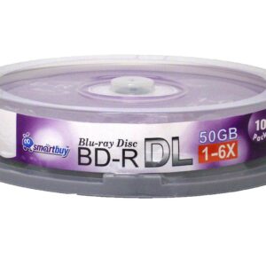 Smart Buy 10 Pack Bd-r Dl 50gb 6X Blu-ray Double Layer Recordable Disc Blank Logo Data Video Media 10-Discs Spindle