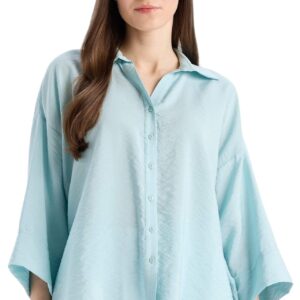 قميص تقليدي بقصة عادية ورقبة V وكم ثلاثة أرباع من قماش بنسيج محبوك للنساء من ديفاكتو (عبوة من 1 قطعة)