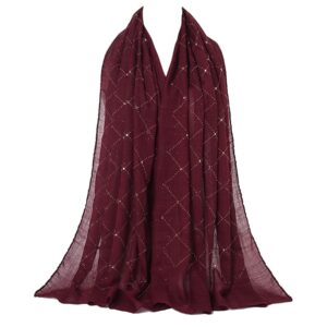 JUMISEE Women Shiny Rhinestone Long Scarf Shawl Elegant Muslim Hijab Head Wrap Scarves for Ladies