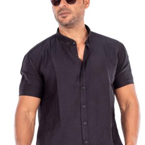 قميص سهل الارتداء مصنوع من بديل الكتان، قميص بأزرار كاملة للرجال