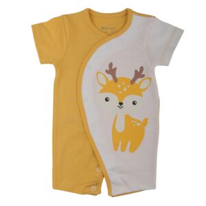 الصياد سالوبيت قصير مطبوع عليه غزال، اصفر وابيض، 9-12 شهر