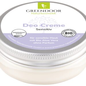 جريندور كريم مزيل عرق سينسيتف 50 مل، مزيل عرق طبيعي فعال بدون عطر وبدون الومنيوم نباتي، برطمان مصنوع من البلاستيك القديم 100%، مع زيت جوز الهند العضوي البكر، زبدة الكاكاو العضوية