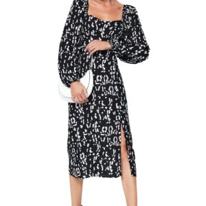 ترنديول فستان منسوج من الفيسكوز بقصة مستقيمة ونمط هندسي للنساء، لون اسود، طراز TWOAW24EL00865