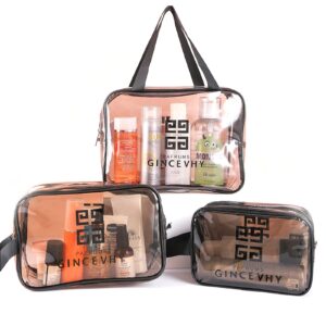 شنطة مستحضرات تجميل شفافة مع مقبض من بلاستيك PVC للرجال والنساء للسفر والاعمال والعطلات والحمام لتحزين لوازم العناية الشخصية بيهون 3 قطع 1