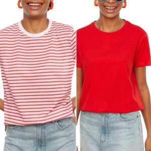 تيشرت منسوج بطبقة جيرسيه واحدة وتصميم برقبة دائرية ضيقة مصنوع من القطن بنسبة 100% TWOSS20TS0141 للنساء، 2 قطعة، من ترنديول