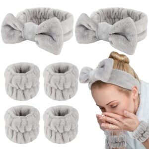 وافيل مجموعة من 6 قطع من عصابة الرأس واساور المعصم، عصابة راس لغسل الوجه والمكياج والعناية بالبشرة، اكسسوارات العناية بالبشرة