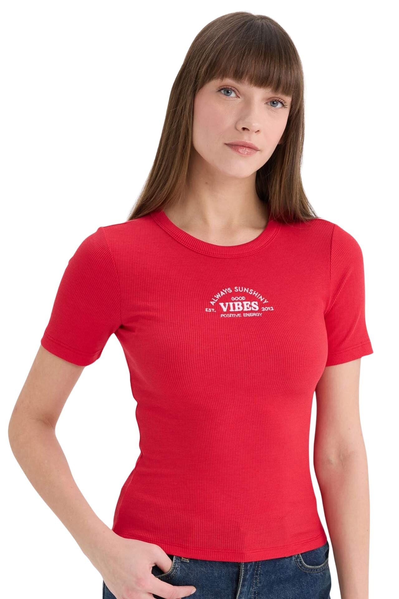 71YX0LVzq5L ديفاكتو تي شيرت كاجوال بقصة ضيقة ورقبة دائرية ضيقة واكمام قصيرة محبوك للنساء (عبوة من قطعة واحدة)