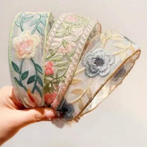 عصابات رأس بوهو بتصميم زهور من 3 قطع - عصابات شعر عريضة قابلة للتمدد للنساء والفتيات، اكسسوارات شعر مطرزة ناعمة لملابس الربيع والصيف