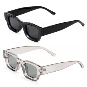 نظارة شمسية بعدسات مستقطبة مستطيلة الشكل للنساء والرجال من تيومير بإطار سميك مربع للحماية الأشعة فوق البنفسجية 400