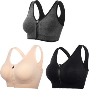 حمالة صدر رياضية بسحاب امامي للنساء، ملابس داخلية لاسلكية جيدة التهوية للجري النشط وصالة الالعاب الرياضية واليوغا عالية التأثير