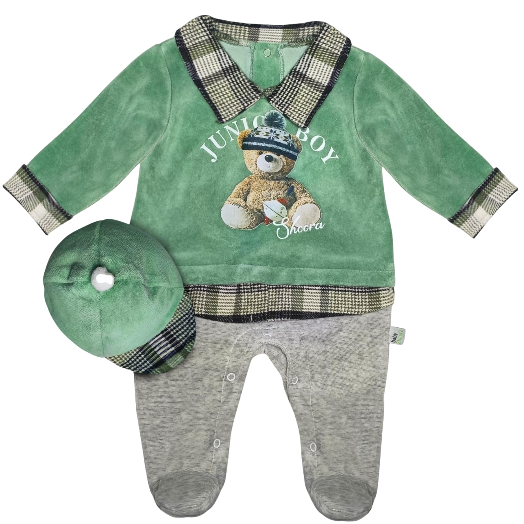 71ZjjteU-KL طقم مكون من قطعتين سالوبيت بكباسين واكمام طويلة وطاقية بطبعة دب، طقم من قطعتين سالوبيت بكباسين واكمام طويلة وقبعة للاولاد (عبوة من قطعة واحدة)