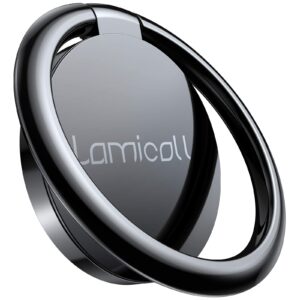 Cell Phone Ring Holder Finger Stand - Lamicall Phone Kickstand, 360° Rotation Polished Metal Grip, Compatible with iPhone 16 15 14 13 12 Pro Max, Galaxy S24 23 S22 S21, All Android Smartphone, Black