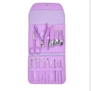 مجموعة أدوات العناية بالأظافر 16 قطعة للعناية الشخصية باديكير ومجموعة تجميل احترافية للرجال والنساء هدية مميزة للعناية الشخصية (بنفسج)