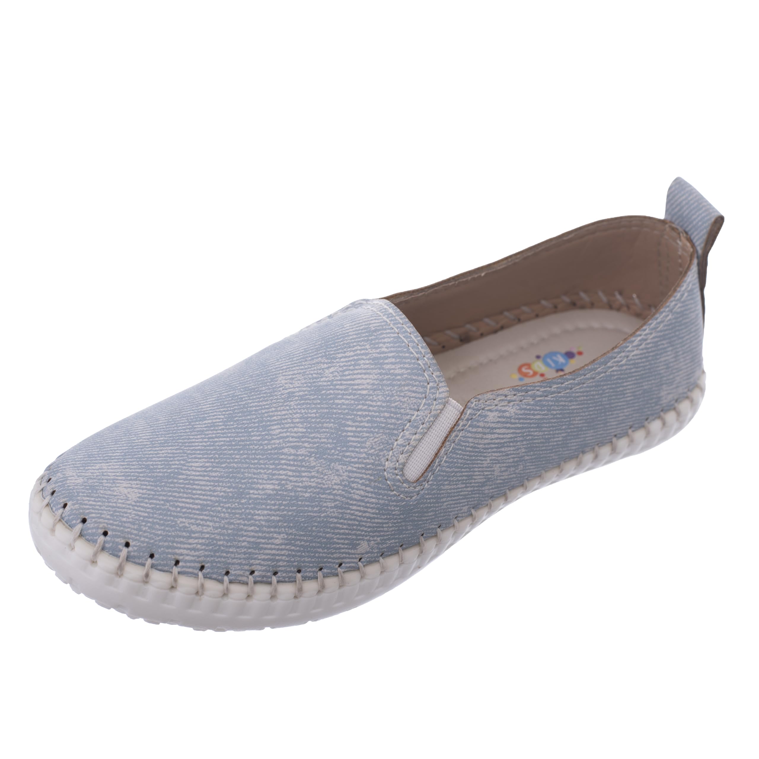 71c0lG0OrlL اتش ايه حذاء بكعب مسطح للنساء بتصميم دائري مغلق مع خامة جينز بدون اربطة