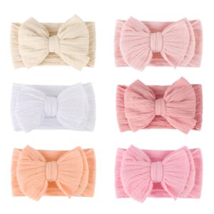 رباط رأس من النايلون للبنات حديثي الولادة مع فيونكات كبيرة للبنات الصغيرة، مستلزمات حديثي الولادة من AQOKKA