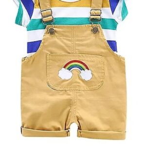 طقم تيشيرت مخطط مع سالوبيت للأولاد - تصميم قوس قزح، متوفر بألوان متعددة | ملابس مريحة وأنيقة للأطفال من ميزة