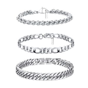 سوار فضي للرجال من كوبان لينك، مجموعة اساور سلسلة متينة من الستانلس ستيل بلون فضي وذهبي واسود، وصلة مزدوجة كوبية رومبو، للاب والزوج والرجال البالغين