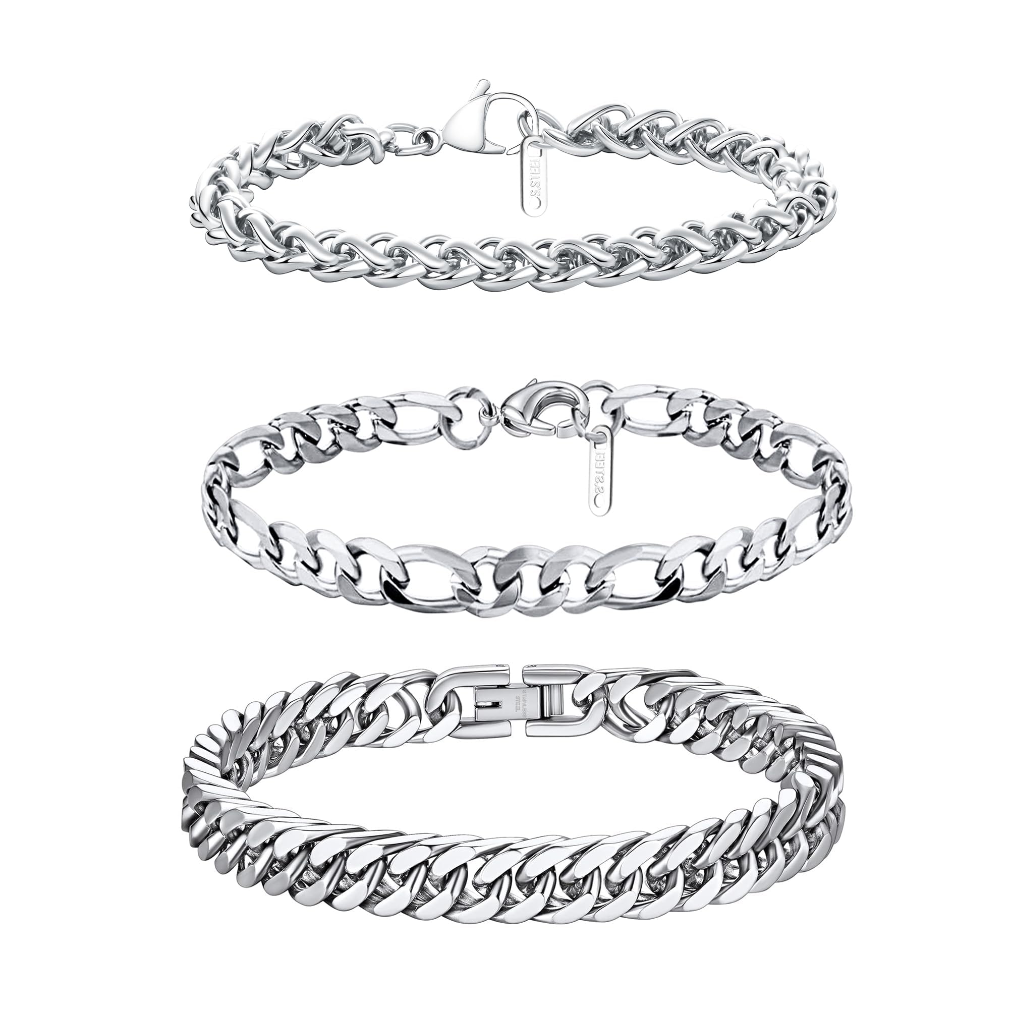 71e00fNB2YL سوار فضي للرجال من كوبان لينك، مجموعة اساور سلسلة متينة من الستانلس ستيل بلون فضي وذهبي واسود، وصلة مزدوجة كوبية رومبو، للاب والزوج والرجال البالغين