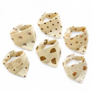 مرايل اطفال من قطن الموسلين، 6 قطع، لون قمحي، نمط باندانا ناعم ماص مع اغلاق كبس، قماش منسوج غير مقاوم للماء للمنزل والسفر