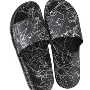 شبشب رجالي طبي للسير مصنوع من جلد مرن مريح كبيبوت مناسب للجنسين لون أسود بخطوط بيضاء