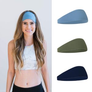 ار في روفيك عصابات راس للنساء والرجال غير قابلة للانزلاق، عصابة راس قابلة للتمدد للتعرق لممارسة اليوغا والجري للنساء، 3 قطع، ازرق داكن < ازرق واخضر ارمي