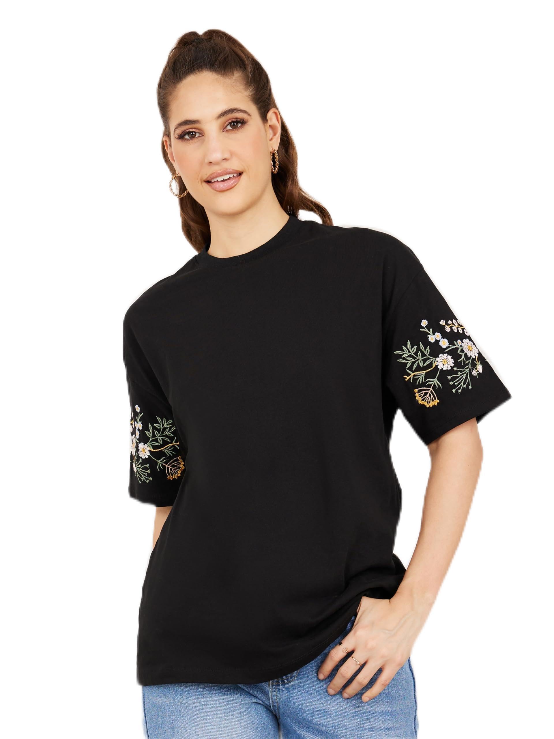 71gJk4p99WL تي شيرت طويل مطرز بمقاس كبير للنساء من ستايلي