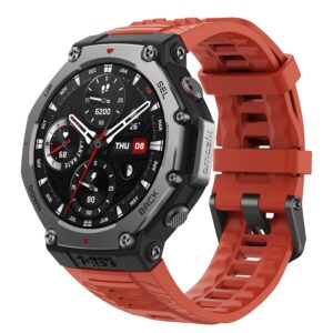Amazfit T-Rex 3 Rugged/Military Smart Watch 48mm, 27 Day Battery, GPS (with Privacy), Offline Maps, 328 Feet Water-Resistant, 170 Fitness/Sport Modes, AI, Voice Control, for Android or iPhone, Lava