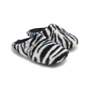 شبشب مسطح من الفرو الصناعي بطبعة حمار وحشي للنساء من توجو، مقاس 37-41 (طباعة زيبرا، 41)