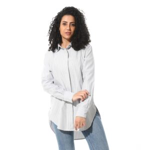 قميص أكسفورد بتصميم غربي مخطط بأكمام طويلة للنساء من اندورا