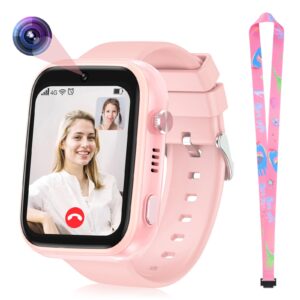 OKYUK Kids Smartwatch 4G with GPS Tracker, Two-Way Calls, SOS Smartwatch with Multiple Desktop Styles to Choose from, for 6-12 Boys Girls (Pink)