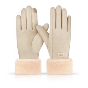 قفازات شتوية للنساء تعمل باللمس، قفازات سميكة مزدوجة الجوانب مبطنة مخملية دافئة للطقس البارد، جلد حراري ناعم ومريح للانشطة الخارجية والاستخدام اليومي للنساء والفتيات