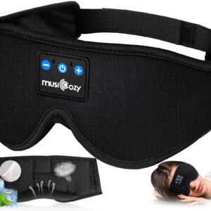 MUSICOZY Sleep Headphones Bluetooth Headband Sleeping Headphones Sleep Mask, Wireless Sleep Mask Earbuds for Side Sleepers Men Women Office Nap Air Travel Cool Tech Gadgets Unique Gifts Boys Girls