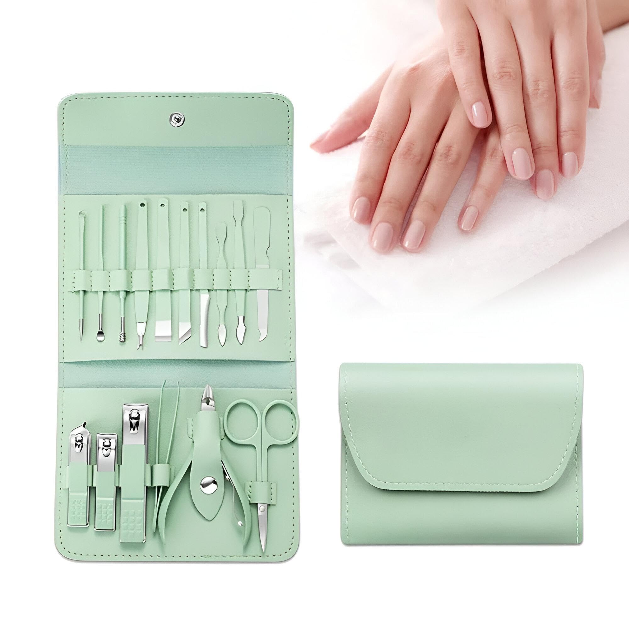 71j-4deqDnL طقم العناية بالأظافر الشامل 16 قطعة للعناية الشخصية باديكير احترافي ومجموعة تجميل للرجال والنساء هدية مثالية للمهتمين بالتجميل (اخضر)